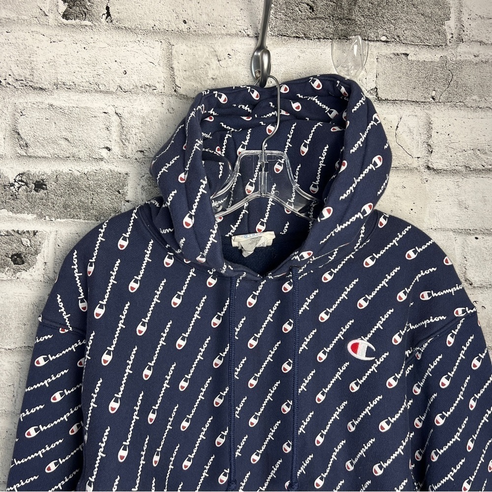 Champion Reverse Weave All Over Print Logo Cropped Hoodie Size Small - Picture 8 of 12